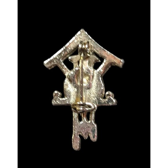 Vintage Cuckoo Clock Silver Tone Brooch (Missing Piece) - Picture 2 of 4